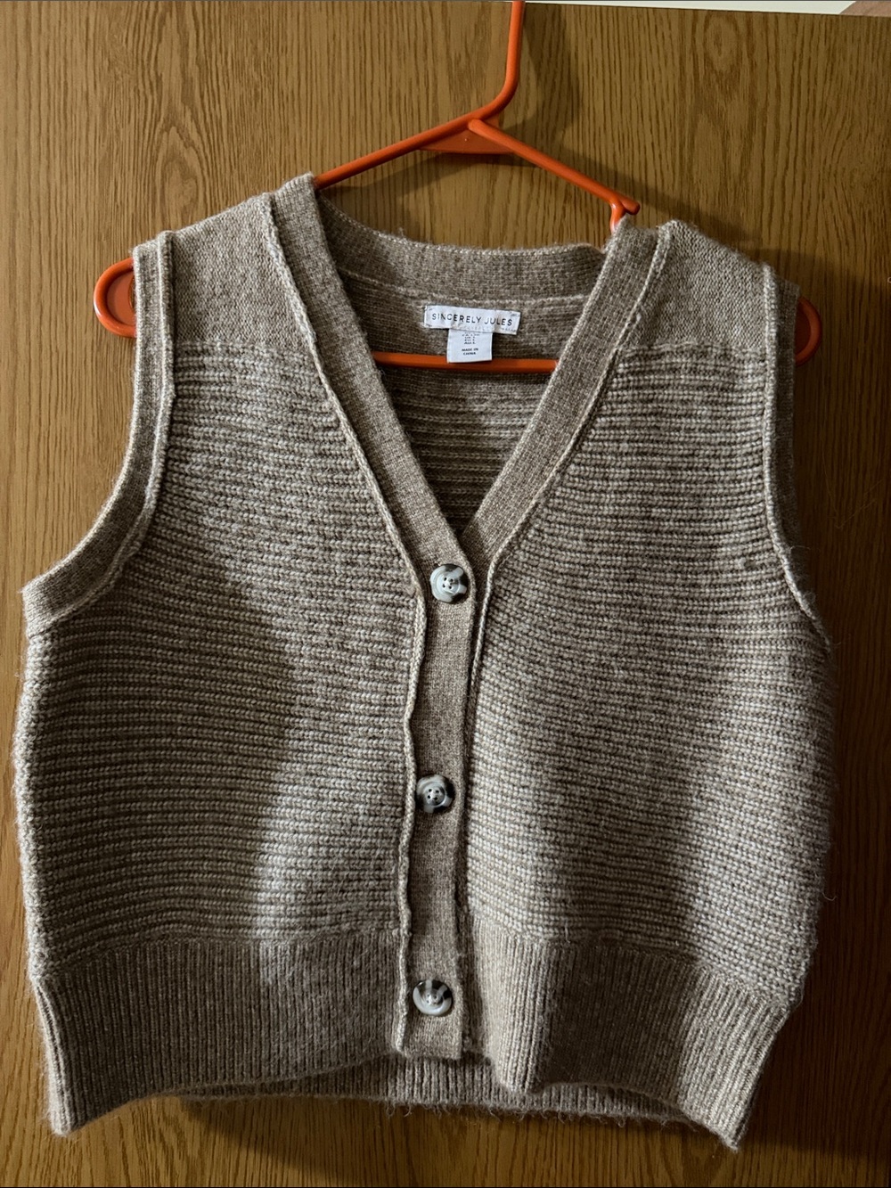 Sincerely Jules Taupe Knit Button-Front Vest